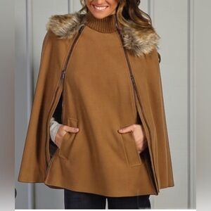 BCBGMaxAzria Ryder ‘Dark Camel’ Cape (without faux fur)